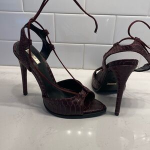Schutz Burgundy Plum Snake Lace up High Heels 6